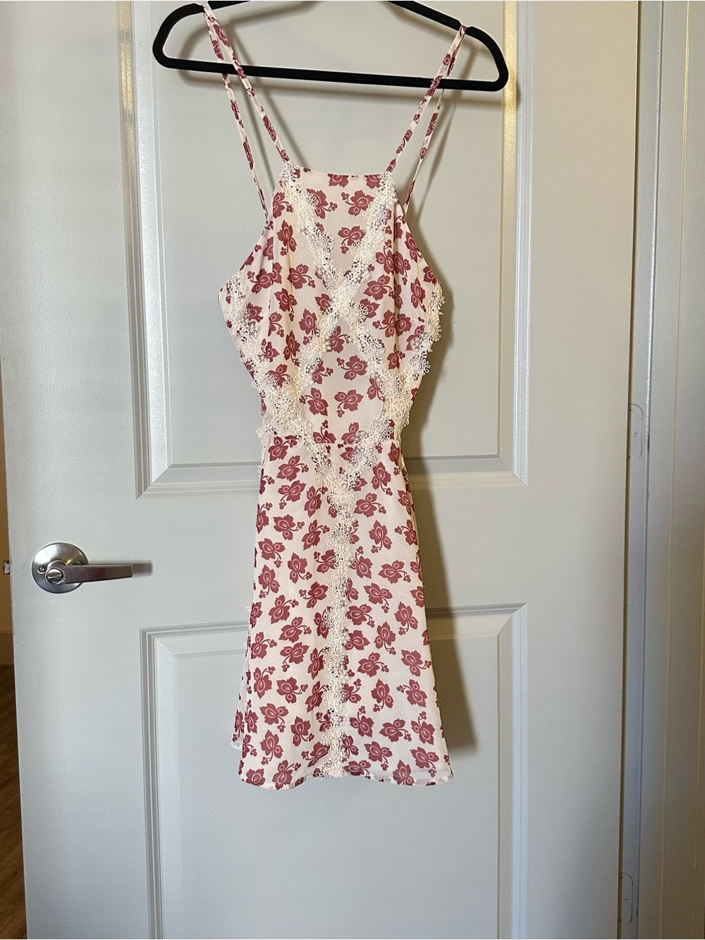 Tularosa Floral Lace Trim Spaghetti Strap Mini Dress